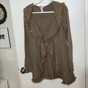 Hendi Brown Wool Blend Cardigan Sweater w/Faux Fur S/M